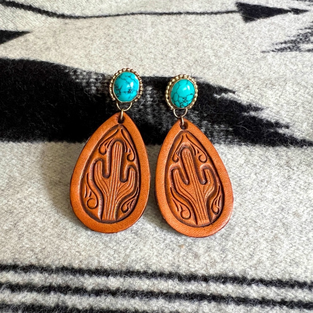 Leather & Turquoise Earrings